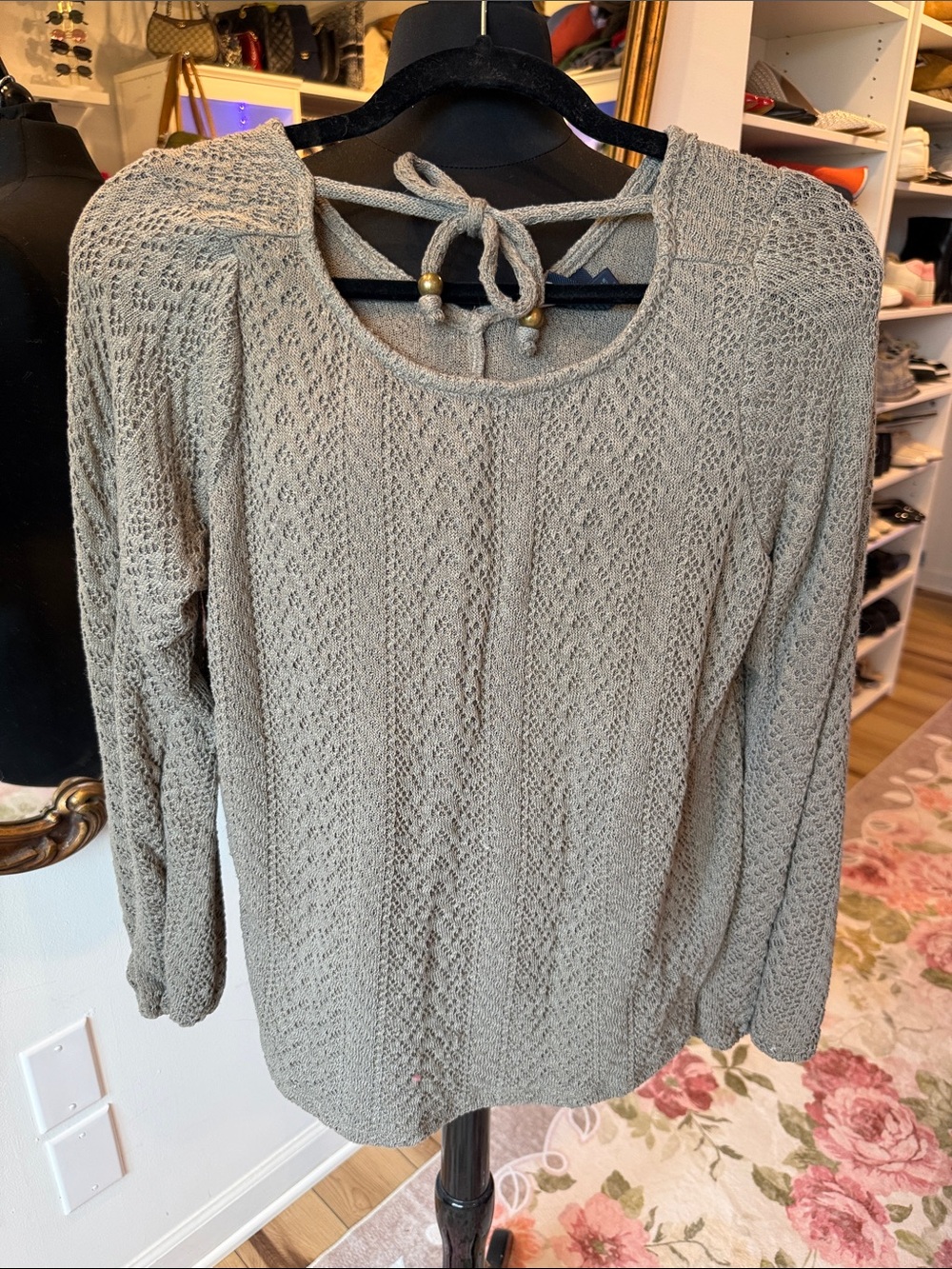 Daytrip Olive Knit Tie-Back Openwork Top